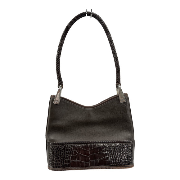 Brighton Handbags - Brighton Womens Gina Hobo Satchel Handbag Brown Crocodile Embossed Snap Pocket S
